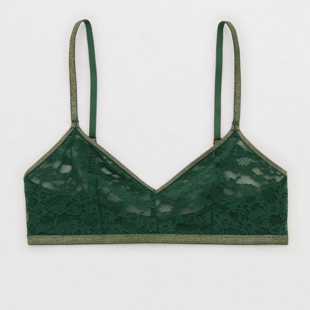 NWT Aerie Show Off Shine Vintage Lace Triangle Bralette Green Small